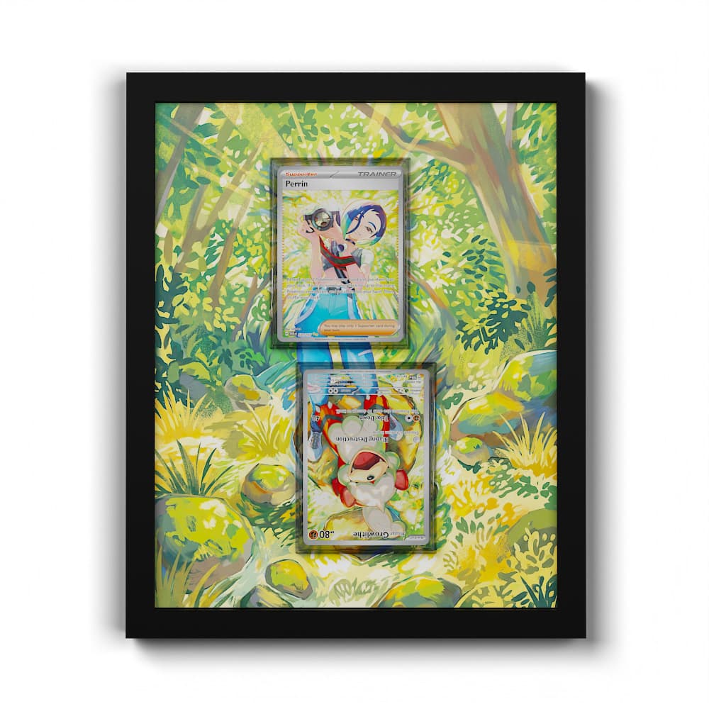 181 Growlithe & 220 Perrin - Extended Artwork Framed Pokemon Card Display