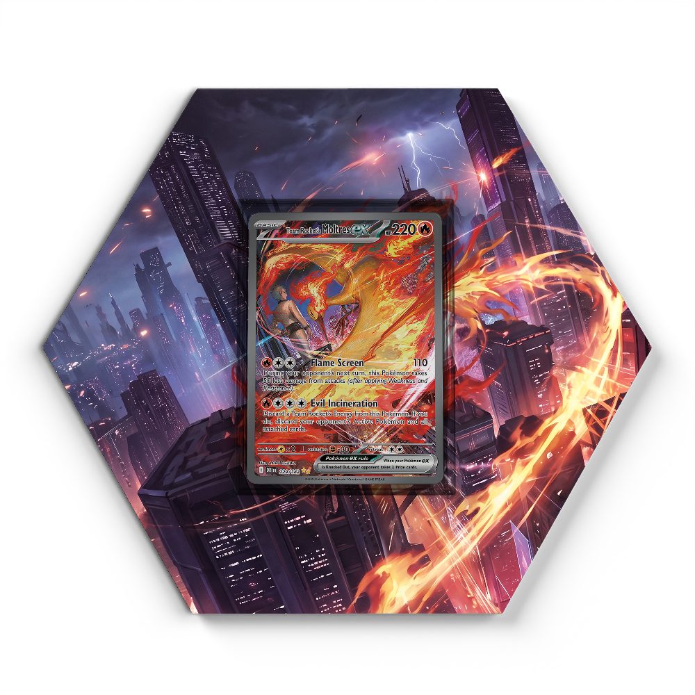 229/182 Team Rocket's Moltres EX - Extended Artwork Pokemon Card Display