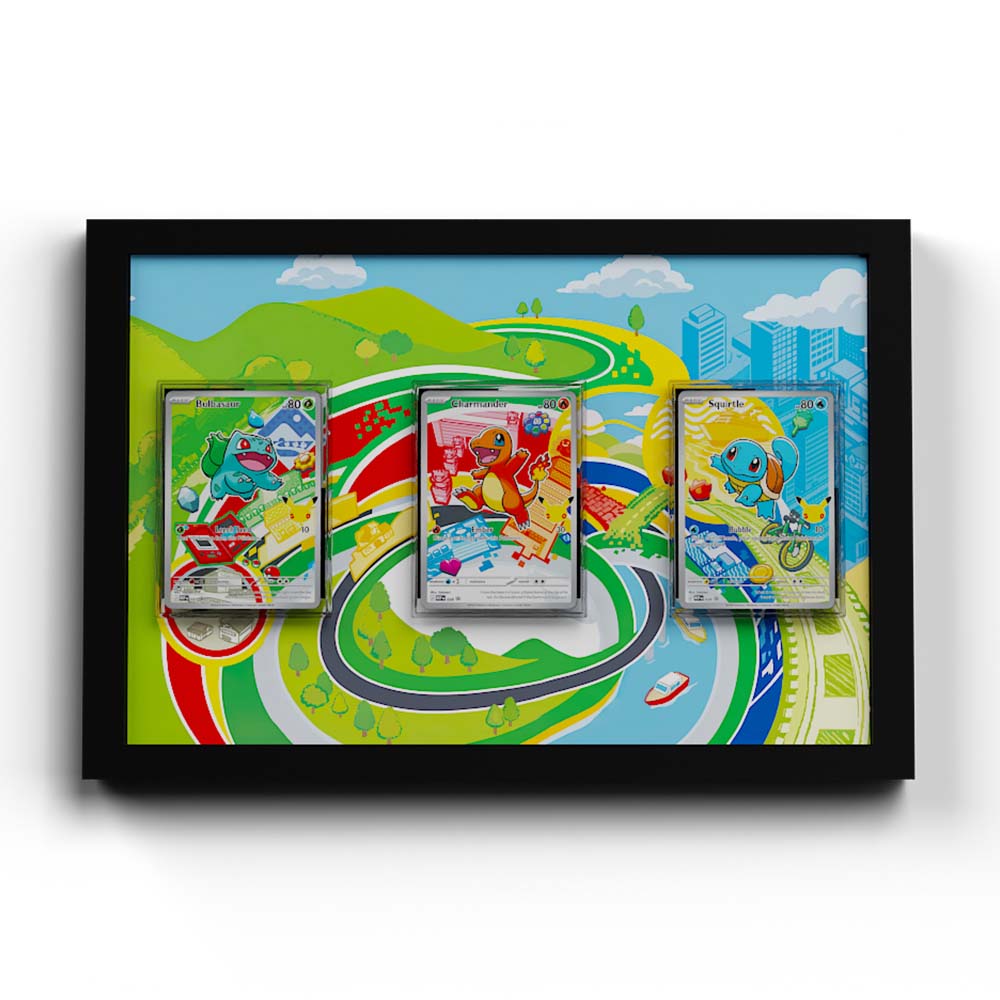 Gen #1 First Partners - Extended Artwork Framed Pokemon Cards Display